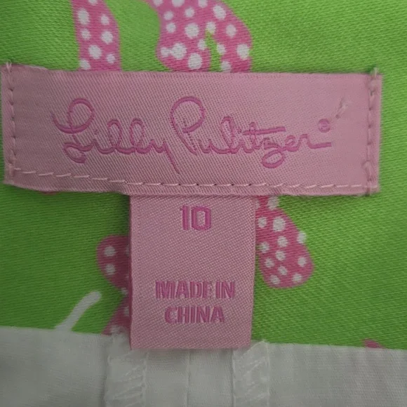 LILLY PULITZER Tropper Mini Skirt Sz 10 Pink Polka Dot Coral On Green Scalloped - Picture 9 of 10